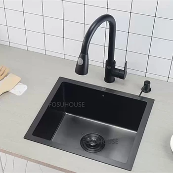 Модерна кухненска мивка от неръждаема стомана 304, кухненски мивки, гурме, вградени черни нано домакинство кухненски принадлежности