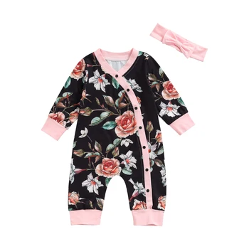 Ma & Baby 0-24 м, гащеризон за новородени момичета, леопардовый гащеризон с цветен модел, гащеризон с дълги ръкави и набори, есенно-пролетни костюми D84