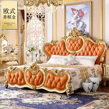 Главна спалня на принцеса от масивно дърво в европейски стил, увеличена 2,2 метра Кожена сватба легло за съхранение