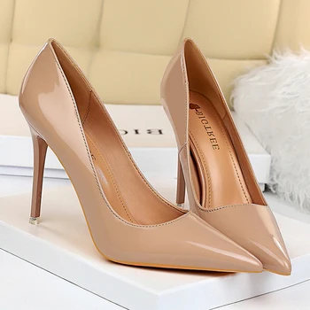 Обувки BIGTREE, дамски обувки-лодка на ток, луксозни обувки-лодка от лачена кожа, дамски обувки на висок ток-висок ток, голям размер на 43, сватбени офис обувки