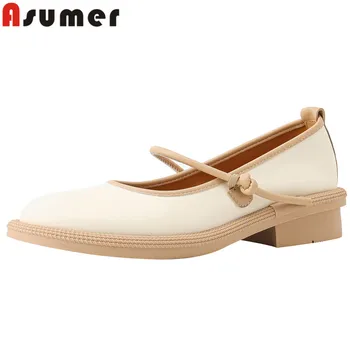ASUMER/новост 2023 г.; обувки-лодка в средно на квадратен обувки; дамски обувки от естествена кожа, дантела; разноцветни дамски модел обувки на платформа;