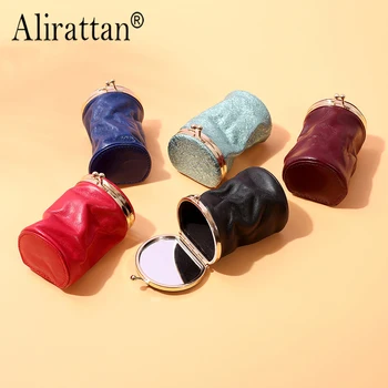 Косметичка Alirattan Малък размер, преносима, в ретро стил, скъпа, мини, за съхранение на парфюми, преносим, за грим, червена чанта с огледало