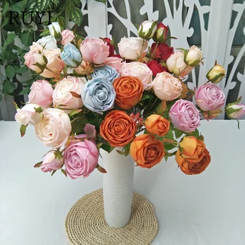 Имитация на 3 гола на принцеса рози Материал за цветя аранжировки Сватбен декор в центъра на хола, подпори за стрелба, витрина