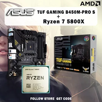 НОВИЯТ Процесор на AMD Ryzen 7 5800X ах италиански хляб! r7 5800X + дънна Платка ASUS TUF GAMING B450M PRO S Micro-ATX B450M Без Охладител