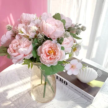 30 см Изкуствени божур цвете, коприна пионовый букет цветя за фермерска къща Декорация на сватбена маса в стил бохо основен елемент в декор на вази