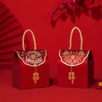 1 Комплект Луксозни Кутии за Бонбони от Нежна, Приятна на вид Хартия с Китайски Традиционен символ Xi за Сватба