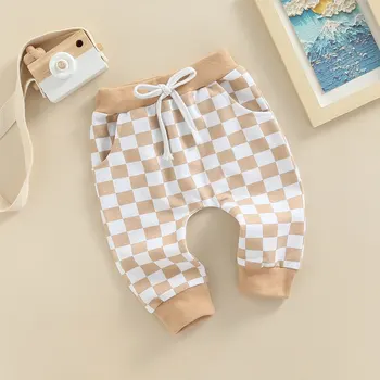 Нови 3 цвята за новородено, ежедневни панталони за малки момчета и момичета, клетчатая облекло в шахматна дъска модел, есен облекло от 0 до 3 години