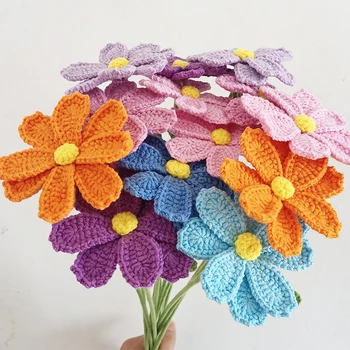 Творческа Плетене Многоцветен Изкуствени Цветя За Дома Сватбен Декор Памучна Прежда На Една Кука Цветя За Моделиране На Цветя