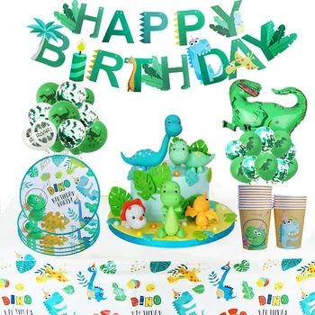 Аксесоари за парти с динозаври прибори за Еднократна употреба балон Украса на парти в стила на динозаври в джунглата Декор за парти в чест на 1-ви рожден ден на Детски душ за момче