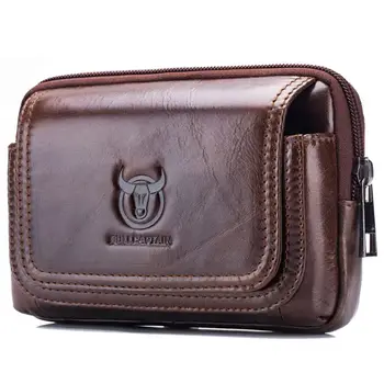 Мъжки портфейл BULLCAPTAIN, чанта-прашка за отдих, малък джоб, Нова мъжки поясная чанта, кожена чанта-прашка, чанта за цигари, чанта за мобилен телефон