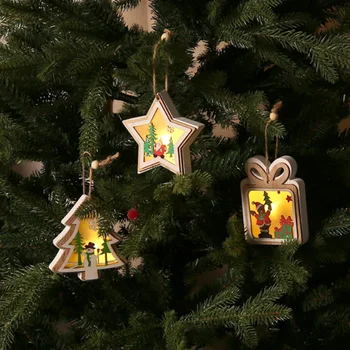 2022 Коледно Дърво Подвесное Украса led Лампа Star House Окачване Коледно Дърво Украшение Детски подарък Дървени занаяти на Коледно парти