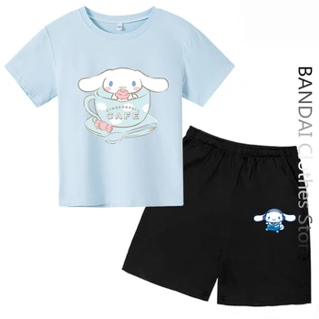 Тениска с аниме Cinnamoroll за момчета и момичета, бебешки дрехи, блузи с анимационни герои, комплект тениски на Sanrio Hello Kitty, летни дамски ризи с къс ръкав