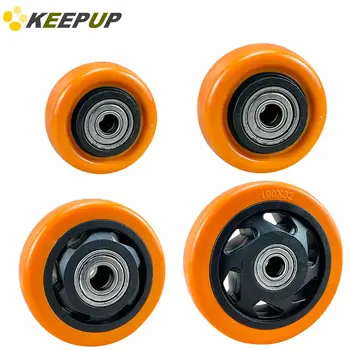 Сменяеми колела от полиуретан с двойни лагери оранжев цвят, висока товароносимост, устойчивост на износване мебелни колела
