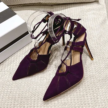 Луксозни и елегантни дамски обувки на висок ток с остри шнур