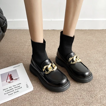 Нови дамски обувки от веригата на чорап; колекция 2021 г.; сезон пролет-есен; еластична тъкан в средно на квадратен ток; Однотонная обувки без закопчалка на Щиколотке с кръгло бомбе