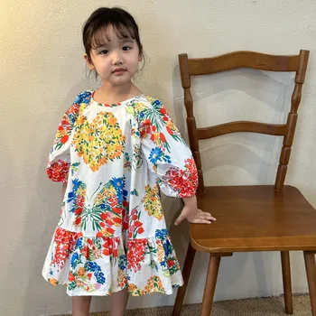 5820b Бебешка рокля 2023, Лятно Ново корейското Модно Принцеса рокля с принтом за момичета, Ежедневното Свободно бебешка рокля от 1 до 10 години