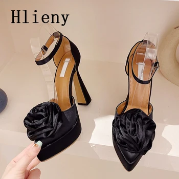 Hlieny/чубрица класически сатенени дамски обувки-лодка; летни обувки на платформа с остри пръсти и цветя модел; дизайнерски дамски сандали с каишка и катарама;