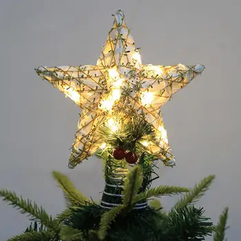Украса за Коледната елха с выдалбливанием на батерии, Висококачествено декоративно желязо led светлинен украса под формата на пентаграма във формата на дърво