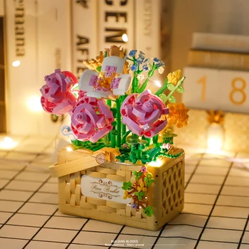 Кошница семки мини Градивен елемент на Растенията Вечно Цвете 3D led парфюм модел Микро Тухли Играчки Роза За Декорация на дома
