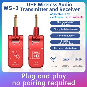 UHF 4-Канална Безжична Гитарная система на Предавател и приемник на 800 Mhz-900 Mhz, Щепсела и да Играе Безжична система с огъня на 282 градуса