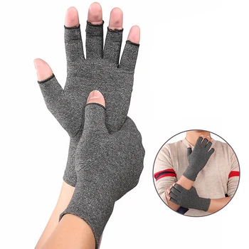 Гореща 1 чифт дамски, Мъжки еластични памучни ръкавици за облекчаване на болки при артрит на ставите, Терапия, компресия ръкавици с отворени пръсти