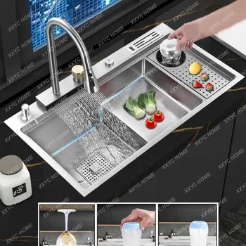 Нано Степенна мивка от сребро, кухненска мивка, мивка за измиване на съдовете от неръждаема стомана 304, бвп резервоар с мивка чаши