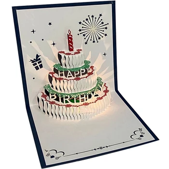 Всплывающая поздравителна картичка за рожден ден с led подсветка, музикален торта за рожден ден, картички за рожден ден, изрязани с лазер, Поздравителни картички за рожден ден