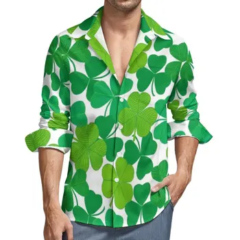Зелена риза с шарени централи, ирландски ежедневни ризи на Деня на Св. Патрик, блузи с дълъг ръкав и шарките на Y2K, есенна модерно мъжко облекло