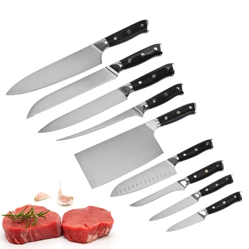 Комплект кухненски ножове JUMCSONG Chef ' s Special German 1.4116 с дървена дръжка стомана цвят, Сашими Сантоку, Практичен набор от плодови кухненски ножове