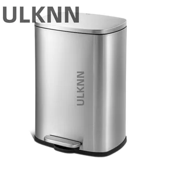 Кофа за боклук ULKNN от неръждаема стомана с капацитет от 13,2 литра, сребърен стъпало на кухненско кофа за боклук
