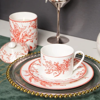 Керамични плочи с цветя в европейски стил, чаши за кафе, Декоративни Кутии, Чинии от костен Порцелан високо Качество