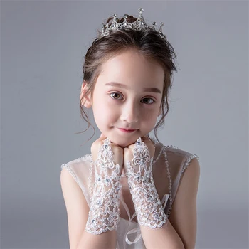 Ръкавици принцеси за момичета, обличане за момичета, ръкавица с дантели и диаманти, костюм за фотография, сватбени аксесоари за деца, подарък за рожден ден