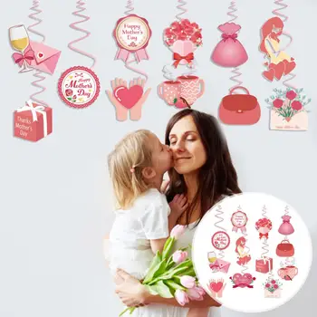 1 комплект Красива лесен за монтаж на окачване на Деня на майката, която създава атмосфера, украса, розово атрактивен навити чар на Деня на майката