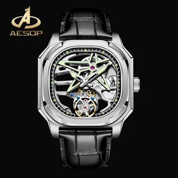 AESOP, висок клас марка, мъжки часовници с механично виртуален скелет, часовници с турбийоном, мъжки бизнес военните ръчни часовници, светещи часовници