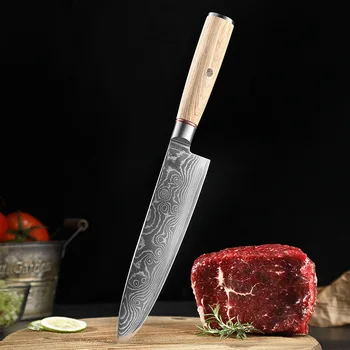 8-Инчов нож на главния готвач от 67 слоеве Дамасской стомана, Остър секира за нарязване на Сашими, Суши, Риба, Кухненски ножове, Инструменти за готвене, дървена дръжка