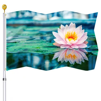 Флаг с цвете Лотос, принт с цветна Розов Флага на Лотос, банери с медни люверсами, Декорация за дома, на верандата, на улицата