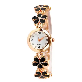 Модерен Дамски часовник с цветя модел и кристали, кръгъл циферблат, аналогов кварцов часовник-гривна, подарък, женски реколта луксозен ръчен часовник-гривна