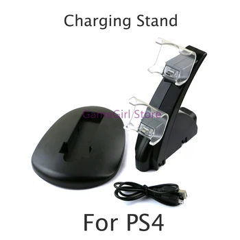 За игрален контролер Playstation 4 PS4, двойно зарядно устройство за зареждане, led поставка за зарядното устройство със зарядно кабел