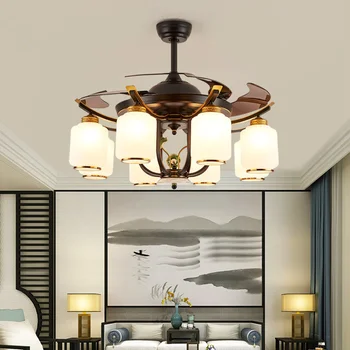 Led вентилатор на тавана, окачена лампа, художествена полилей, нов китайски стил, хол, вятър, Дзен, трапезария, невидим домакинствата фен, технология