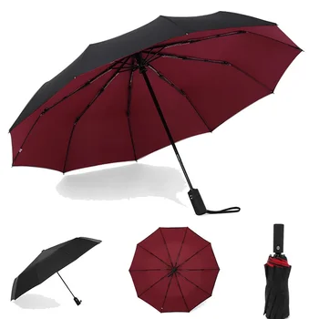 Ветрозащитный автоматично сгъване на двуслойни чадър Женски мъжки 10K Авто трайни голям бизнес чадър, мъжки дъждовна жена чадър