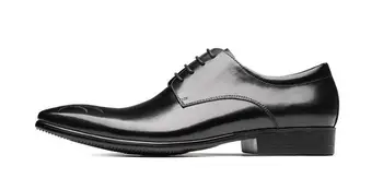 Нова мъжки обувки с остри пръсти, ежедневни обувки от естествена кожа с високо берцем дантела, бизнес обувки