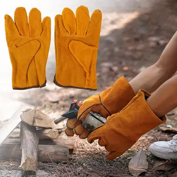 1 чифт градински заваръчни защитни ръкавици от изкуствена кожа, градински нескользящие работни ръкавици, запазването на топлина, меки ръкавици за работа на открито с пълни пръсти