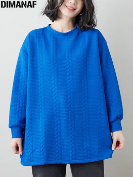 DIMANAF Дамски Блузи, Реколта дамски Потник, пуловер Оверсайз, свободни ежедневни синьо с дълъг ръкав, Пролет 2023
