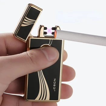 Jobon Е-Метална Ветрозащитная Запалка USB Акумулаторна Тънка Двухдуговая Запалка Аксесоари За Цигари Мъже Подаръци за Мъже Играчки