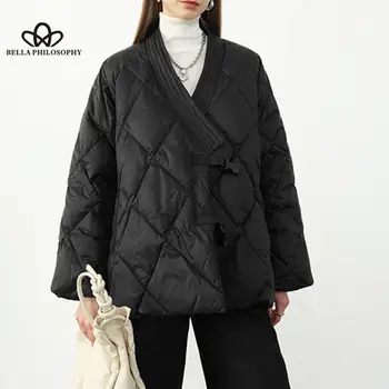 2022 Нова японската дамски топли памучни яке, дамски свободна корея зимно яке с шарките на диамант, модни дамски