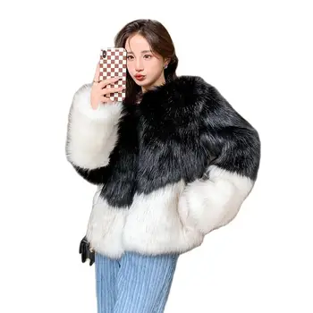 Зимно топло палто, Faxu 2023 г., жилетка с дълъг ръкав, свободен дизайн, черен, бял, контрастен цвят