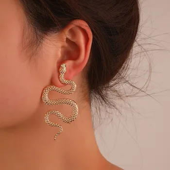 Обеци във формата на змия в стил пънк-ретро за жени, Модни популярни дълги обеци с змеиным любимец модел, Бижута, Аксесоари