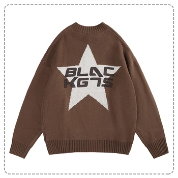 Зимна вязаный пуловер с дълги ръкави в стил харадзюку с бродерия в формата на звезда, корейски женски жаккардовый вязаный жена топ, пуловер Оверсайз Y2K