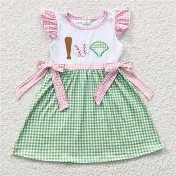 GSD0278, бейсбольное зелено клетчатое рокличка с дълъг ръкав-фенерчета за момичета, детски панталон за малки момиченца, дрехи