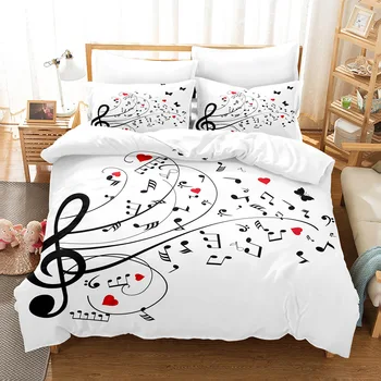 Комплект спално бельо с клавиатура на пиано, пододеяльником за музикални ноти, ленено завивки, комплекти спално бельо за китара от микрофибър, легло с размер 